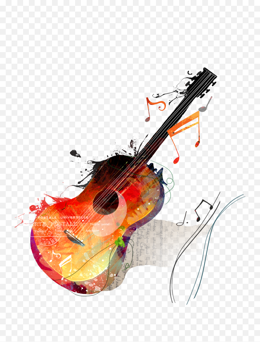 Download Watercolor Guitar Canvas Painting Drawing Free - Art Painting Picturrs Png Guitar Emoji,Monkey With Cymbals Emoticon