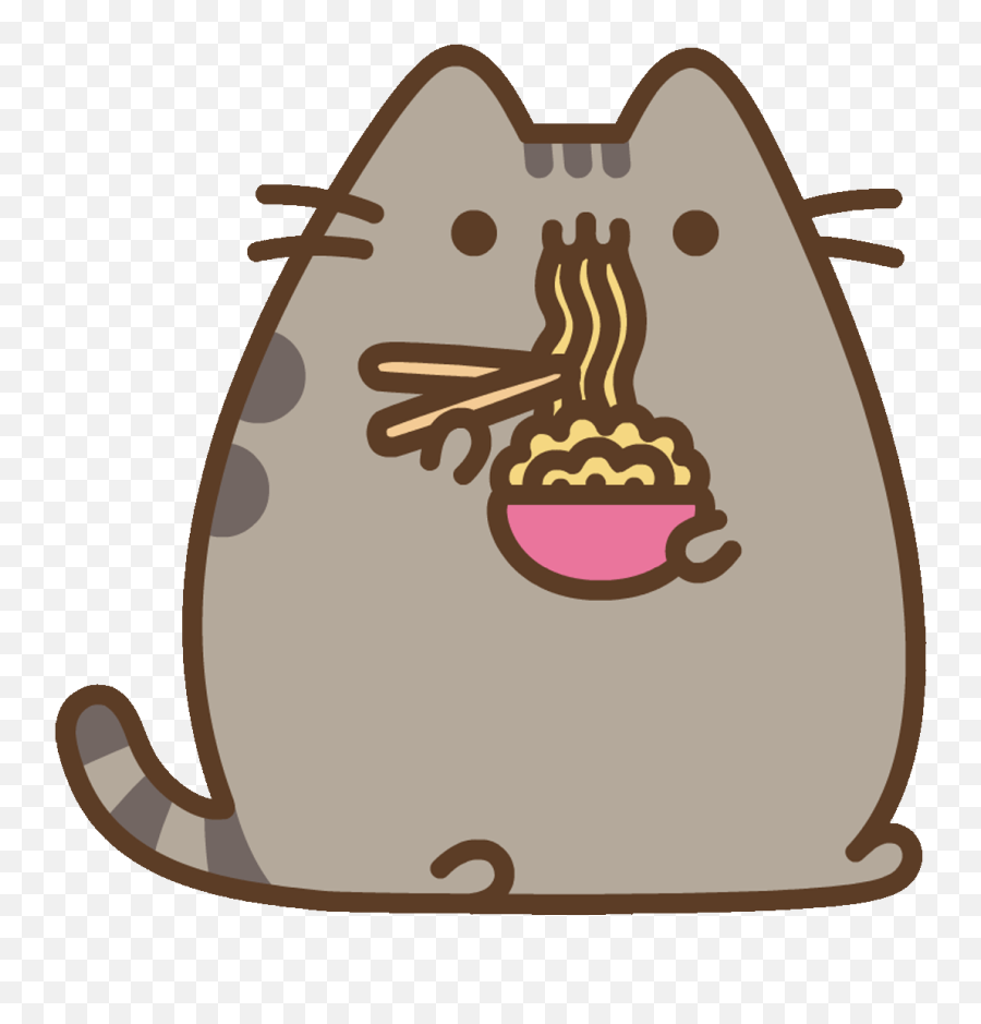 Pusheen Gray Cute Kawaii Cat Noodle - Pusheen Ramen Gif Emoji,Pusheen The Cat Emoji