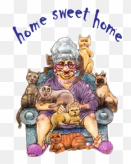 Crazy Cats - Cartoon Old Lady With Cats Emoji,Crazy Cat Lady Emoji