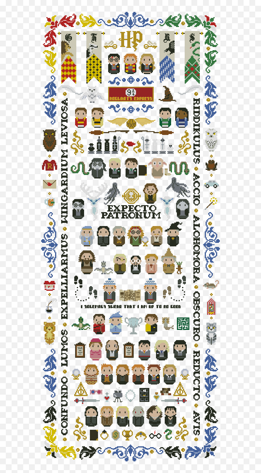 Harry Potter Cross Stitch Giant Sampler Emoji,Hufflepuff 