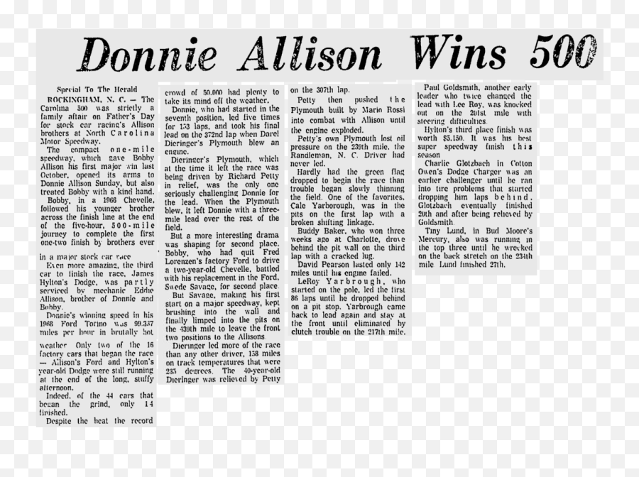 June 16 1968 Donnie Allison Wins His First One - Dot Emoji,Victory Emoji