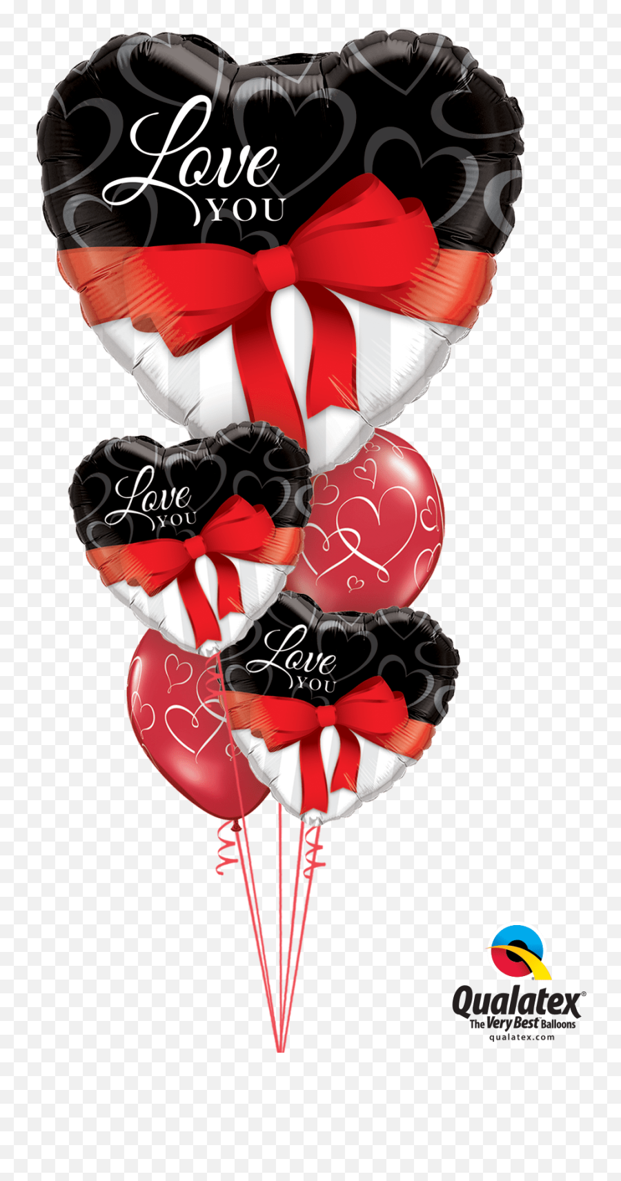 Download Red Ribbon Love Heart Balloon Bouquet - Valentines Balloon Photos Download Love Emoji,Emoji Heart Balloons