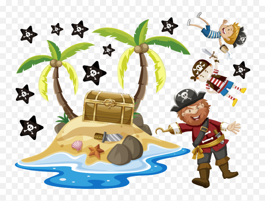 Pirates And Palm Trees Window Decal - Piracy Emoji,Emoticon Tween Bedroom