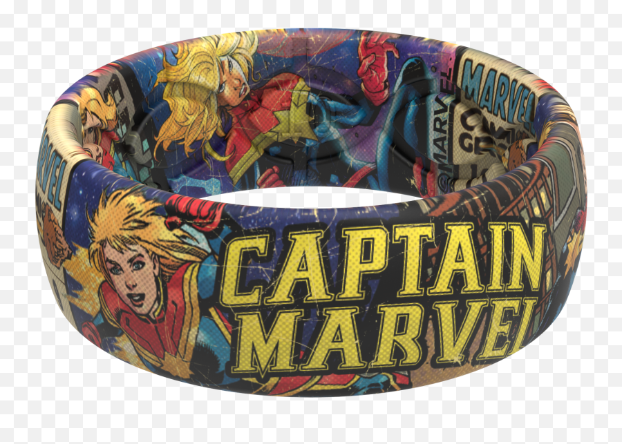 Groove Life Marvel Retro Comic Captain Marvel Silicone Ring By Groove Life - Breathable Rubber Wedding Rings For Men Lifetime Coverage Unique Retro Emoji,Ring Girl Emoji