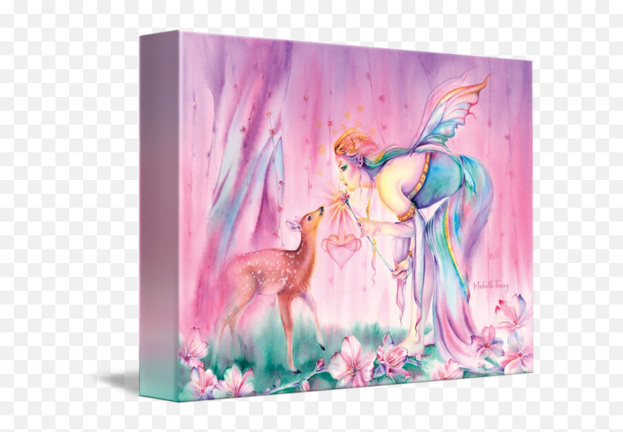 Deer Embrace Cherry Blossom Tree - Fairy Emoji,Sweet Emotion Artwork