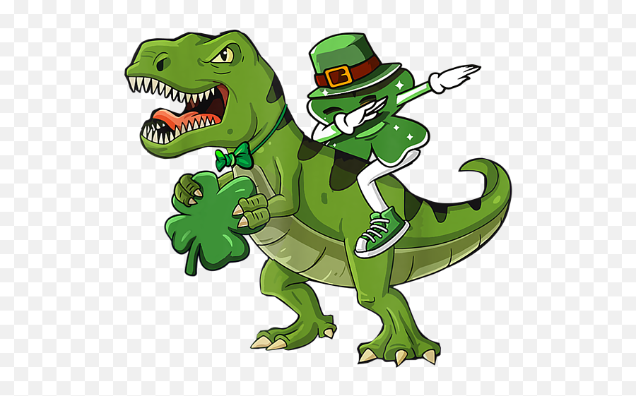 Dabbing Shamrock Riding Trex Dinosaur St Patricks Day Tshirt Emoji,St Patrick's And Shamrock Emoticon