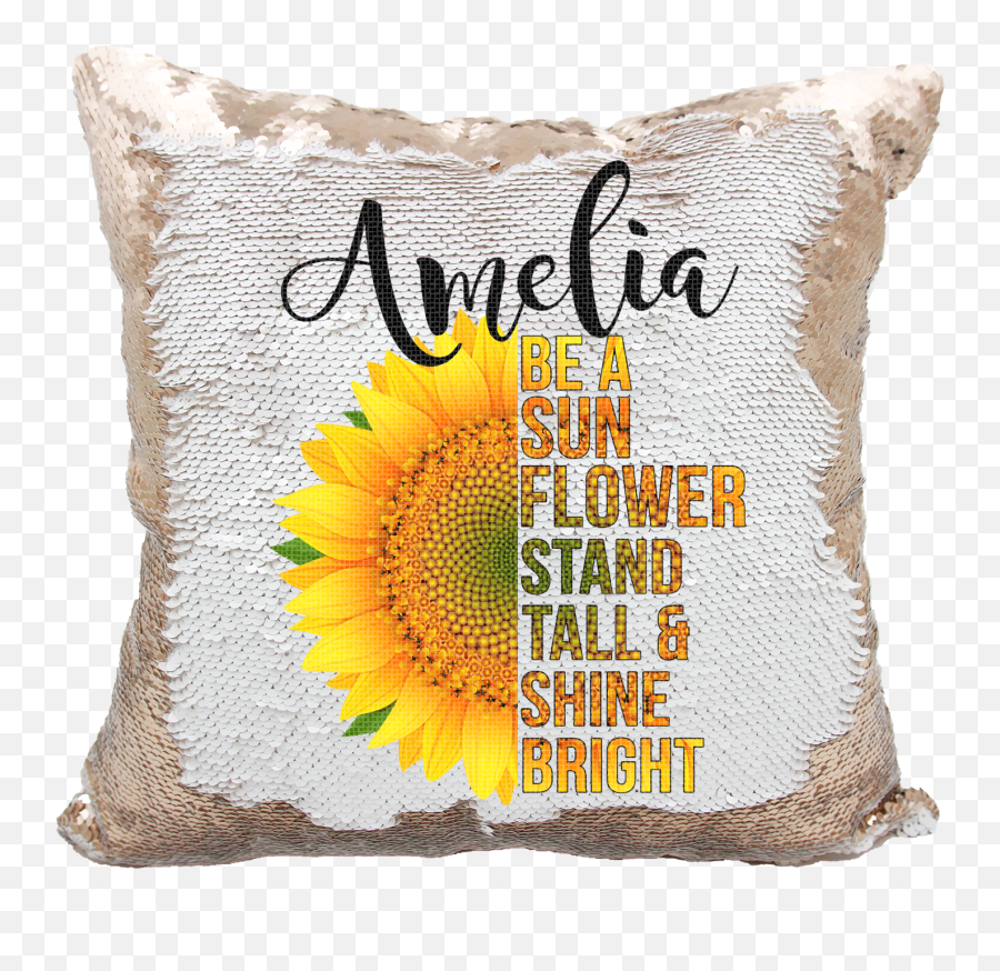 Handmade Personalized Be A Sunflower Quote Reversible Sequin Pillow Case - Decorative Emoji,Unicorn Emoji Pillows