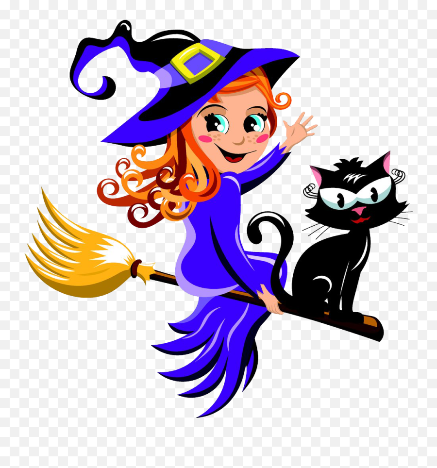 Black Cat Witchcraft Halloween - Witch Sitting On Broom Png Emoji,Emojis Of Halloween Witchand Cats On Broom