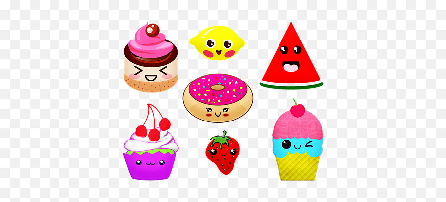 Free Kawaii Cartoon Illustrations - Frutas Comida Dibujos Kawaii Emoji,Ice Cream Sun Cloud Emoji