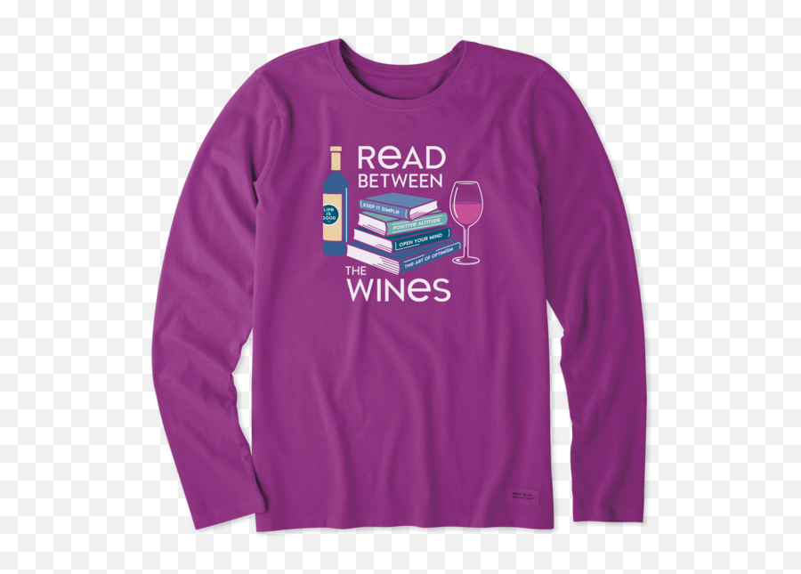 Womenu0027s Read Between The Wines Long Sleeve Crusher Tee - Long Sleeve Emoji,Laid Back Emoji