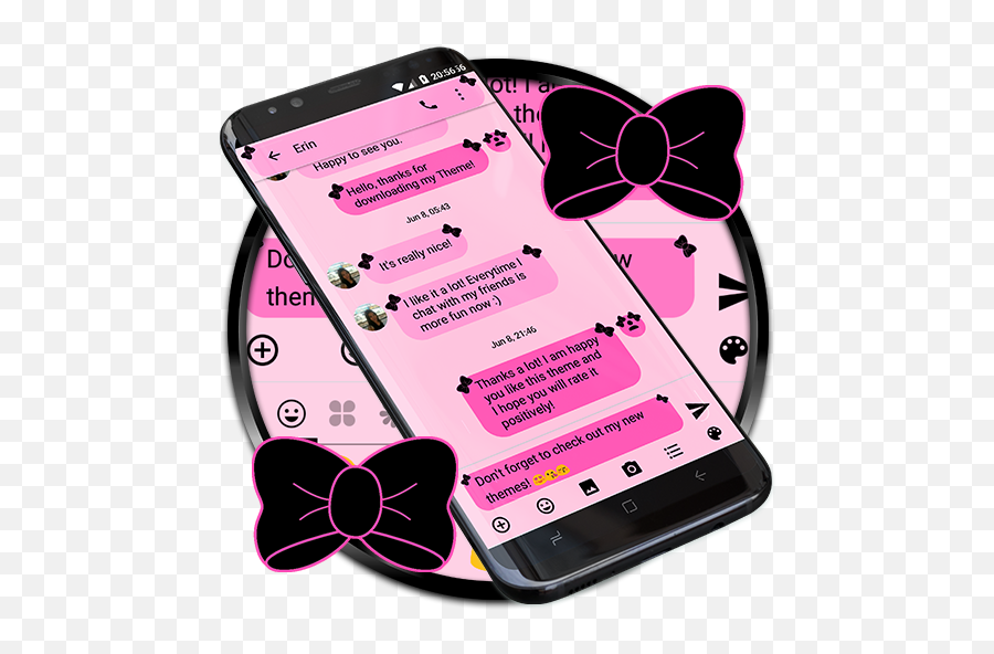 Sms Messages Ribbon Pink Black Theme Emoji Chat For Android - Temas Bonitos Para Whatsapp Plus,Nice Emoji