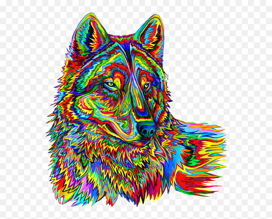 Psychedelic Wolf T - Shirt Psychedelic Wolf Art Emoji,Dog Emotion 50% Up