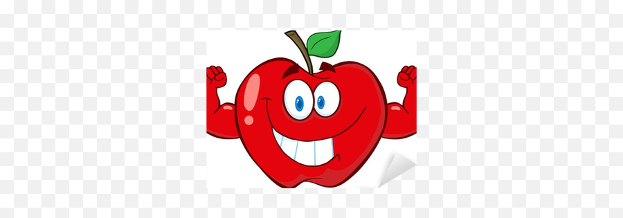Apple Cartoon Mascot Character With Muscle Arms Sticker U2022 Pixers - We Live To Change Apple Characters Emoji,Emoticon Moon Apple