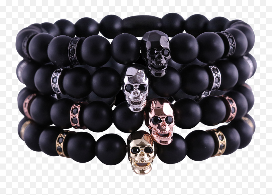 Calavera - Natural Stone Bracelet With Skull Charm Solid Emoji,Swarovski Emotions Bracelet