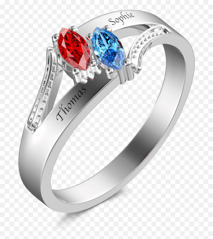 Personalized Birthstone Promise Ring With Engraving Silver Emoji,Wedding Band Emoji