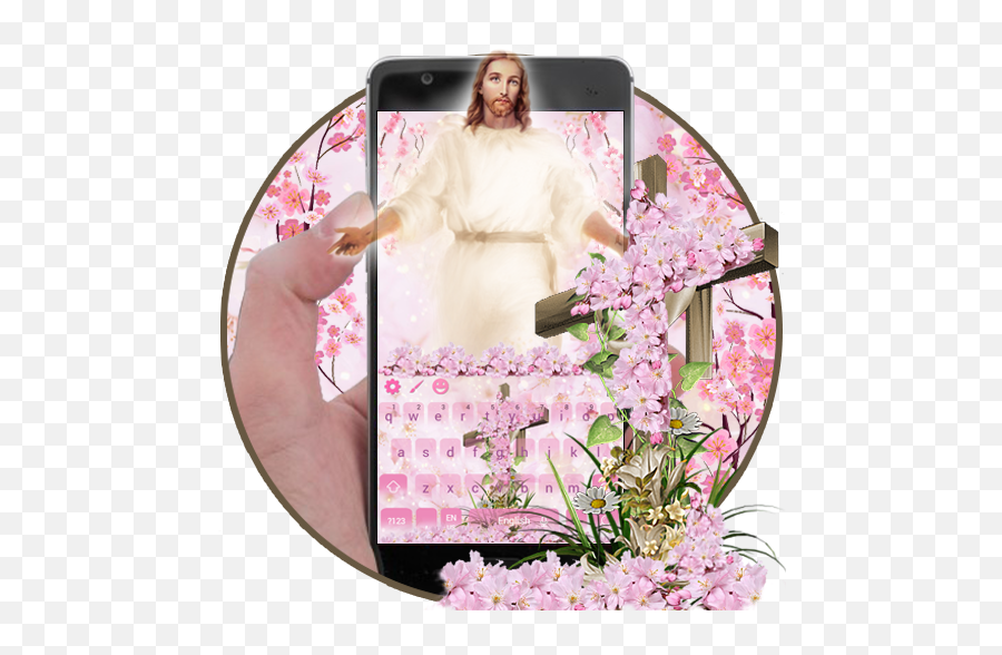 Download God Christ Cross Cherry Blossom Floral Keyboard On - Mobile Phone Emoji,Sakura Flower Emoticon