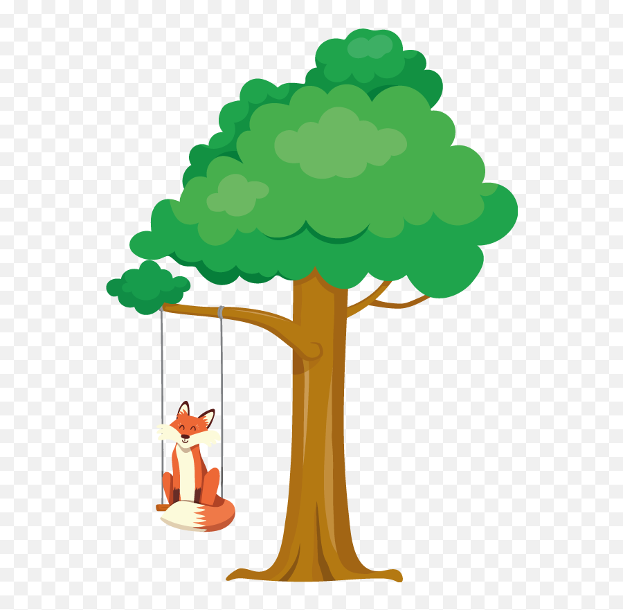 Pink Fox In Forest With Swing Illustration Wall Art - Child Emoji,Anime Fox Emoticon