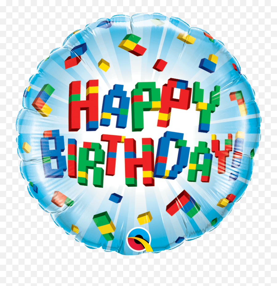 Exploding Blocks Foil Round Balloon 23cm - Happy Birthday Lego Emoji,Emoji Bedroom Curtains