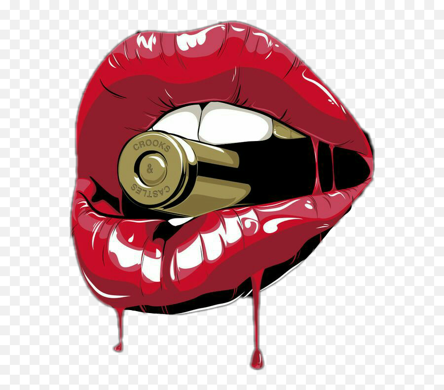 Mouth Gun Sexy Lipstickers Sticker - Red Lips With Bullet Emoji,Gun In Mouth Emoji