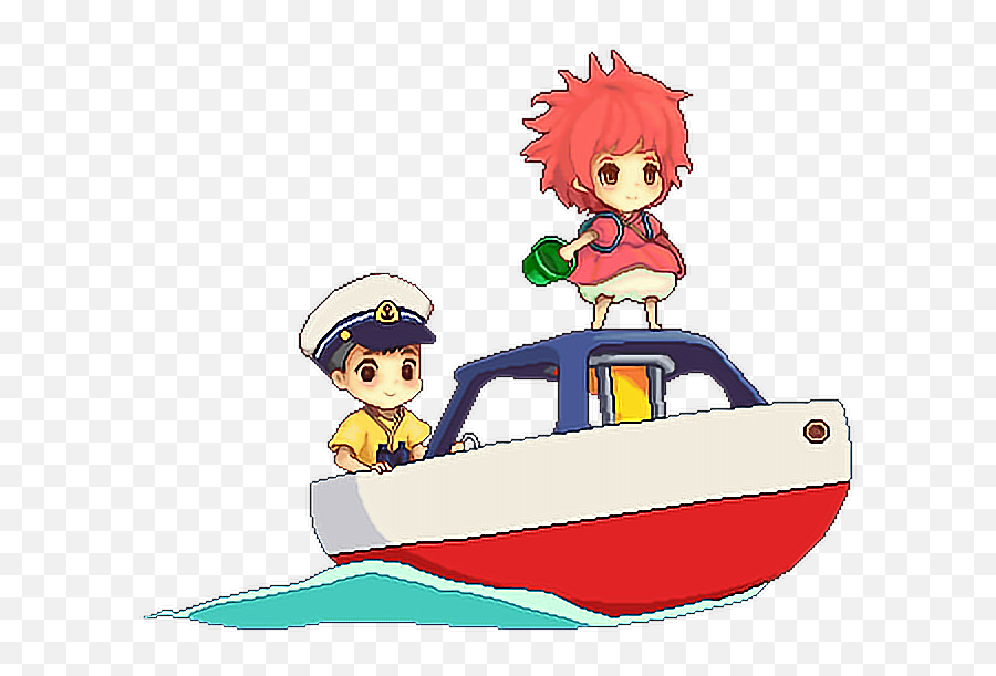 Ponyo Kawaii Pixel Sticker - Ponyo Ship Shape Emoji,Motorboating Emoji