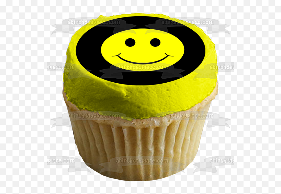 Emoji Smiley Face Black And Yellow Edible Cake Topper Image Abpid05594 - Baking Cup,How To Make An Emoji Cake