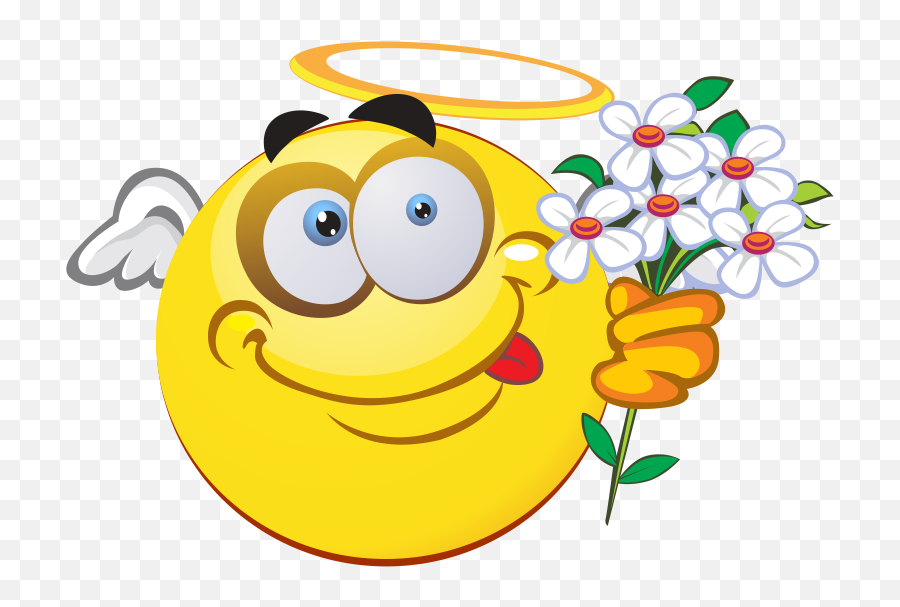 Angel Emoji Decal - Happy,Happy Emoticon With Flower