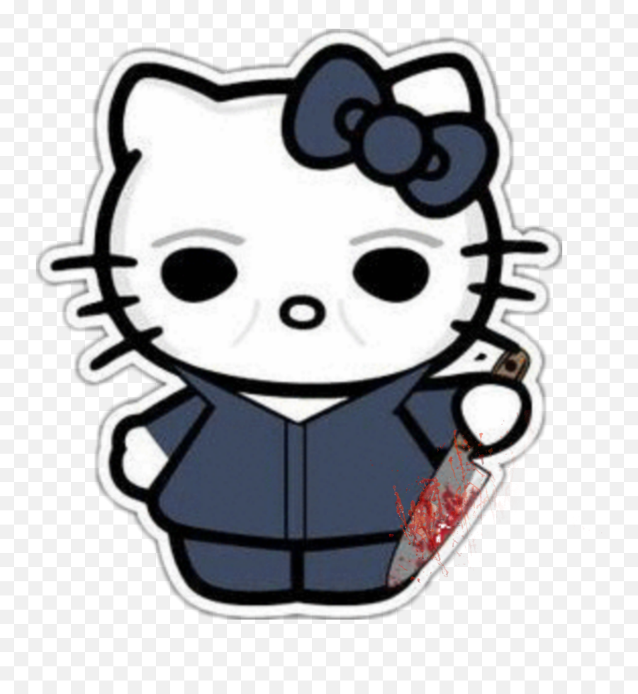 Notminehellokitty Halloween Sticker - Hello Kitty Emoji,Michael Myers Emoji