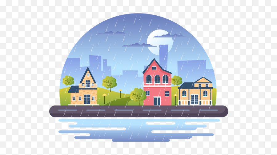 Rainy Icon - Download In Colored Outline Style Emoji,Cityscape Emoji