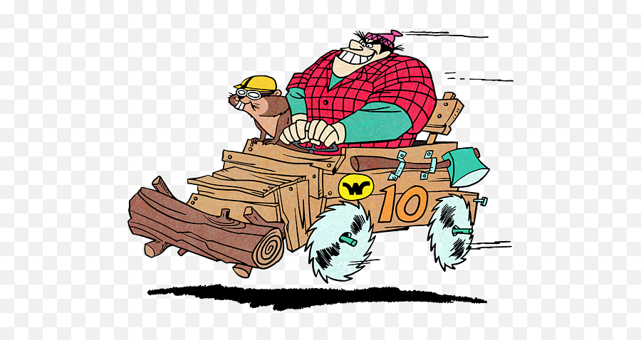 Wacky Races Buzz Wagon With Lumberjack And Beaver Characters Emoji,Naynay Emoji