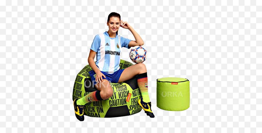 Orka Digital Printed Sports Bean Bag Yellow Football Quote - Football Player Emoji,Single Emojis Soccer Ball