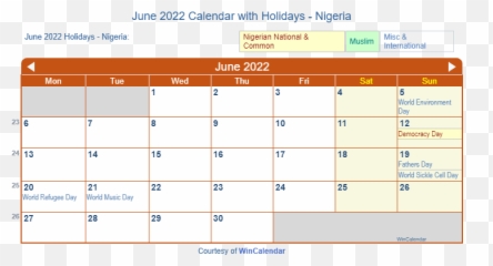 June 2022 Calendar With Holidays - Nigeria Emoji,Sickle Emoji