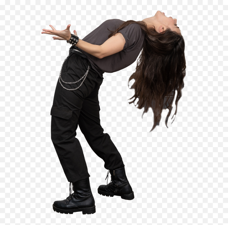 Side View Of Of An Emotional Female Rocker Screaming While Emoji,Hand On Chin Emotion