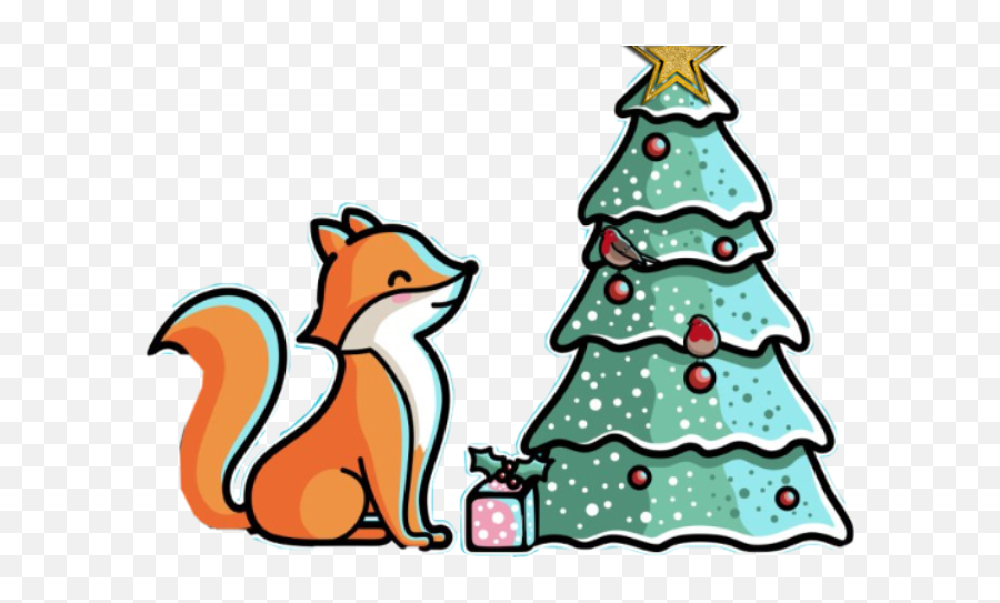 Christmas Fox Tree Sticker - Cute Christmas Fox Emoji,Ice Cream Queen Emoji