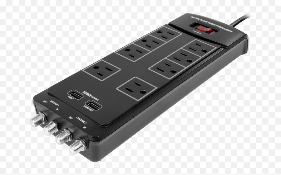 Monster 8 - Outlet Av Surge Protector With 2 Usb U0026 4 Coax Portable Emoji,Guess The Emoji Coffee And Poodle