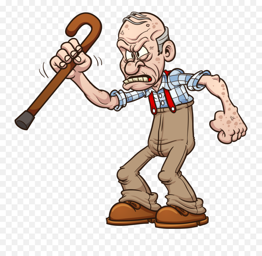 Old Angry Man With Cane - Angry Old Man Cartoon Emoji,Old Man With Cane Emoji
