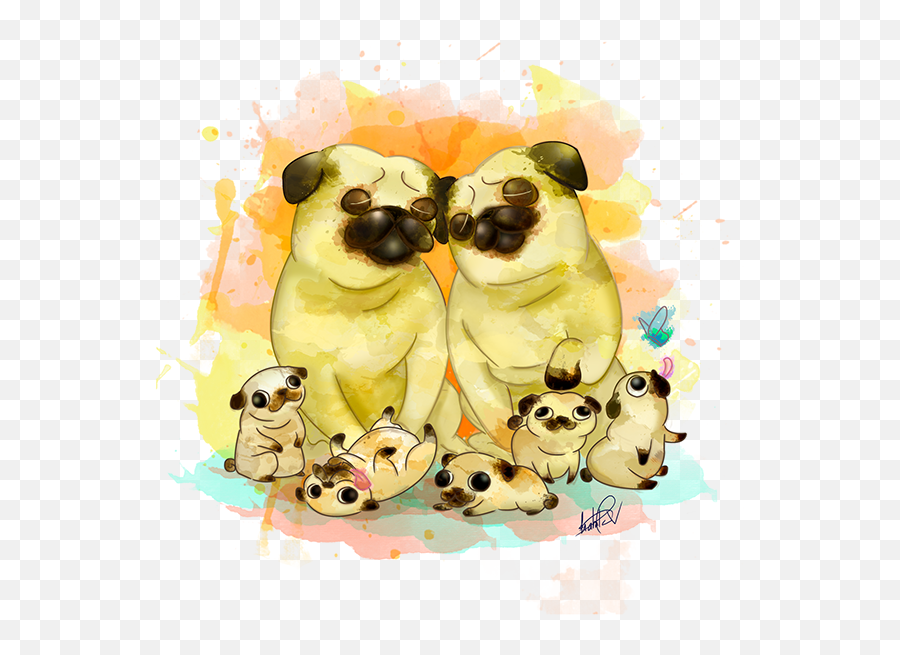 Download Hd Ilustration On Behance Dog Emoji Pug Cartoon - Cartoon Pug Family,Dog Emoji Png