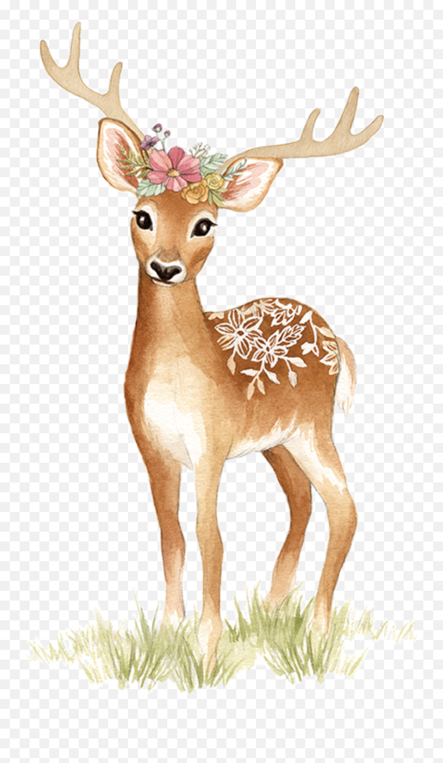 Watercolor Deer Doe Fawn Tattoo Sticker By Stephanie - Animated Deer With Floral Crown Emoji,Doe Emoji