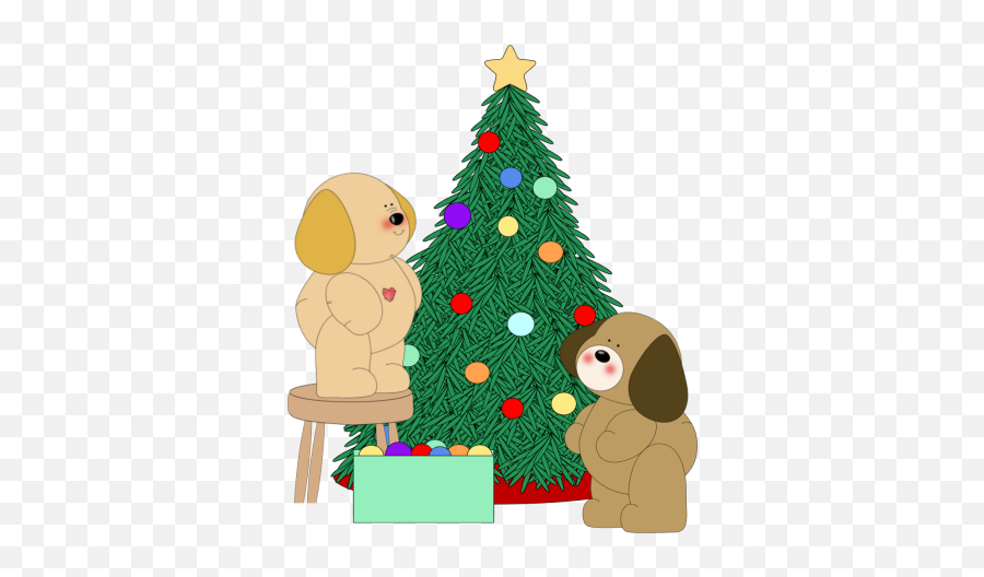 Dogs Decorating Christmas Tree Clip Art - Math Games Kindergarten Math Christmas Emoji,Christmas Tree Emoticon.