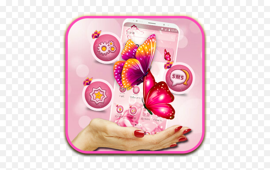Twinkling Pink Butterfly Flower Theme - Google Play Wallpaper Emoji,Kawaii Flower Emoji