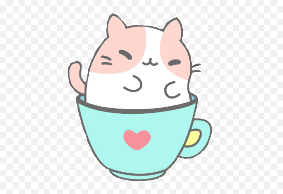 Cat Cup Teacup Heart Cite Happy Funny Sticker By Sana - Cat Teacup Clipart Png Emoji,Emoticon Anime Cups