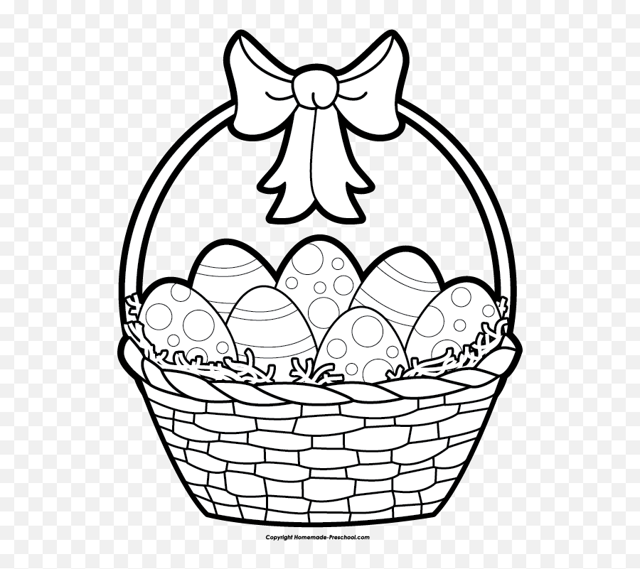 Easter Basket With Eggs Drawing - Easter Clipart Black And White Emoji,Emoticon Kiss Easter Basket