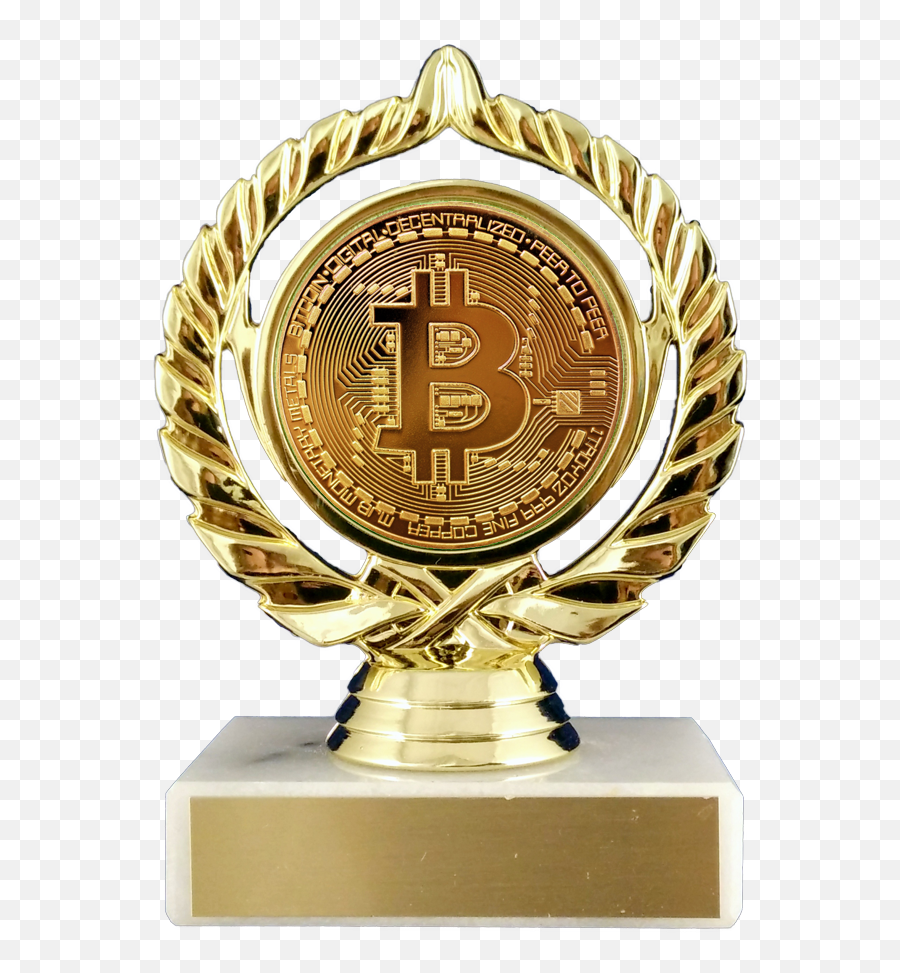 Bitcoin Logo Trophy On Flat White Marble Emoji,Emoji Dj Stand With Computer