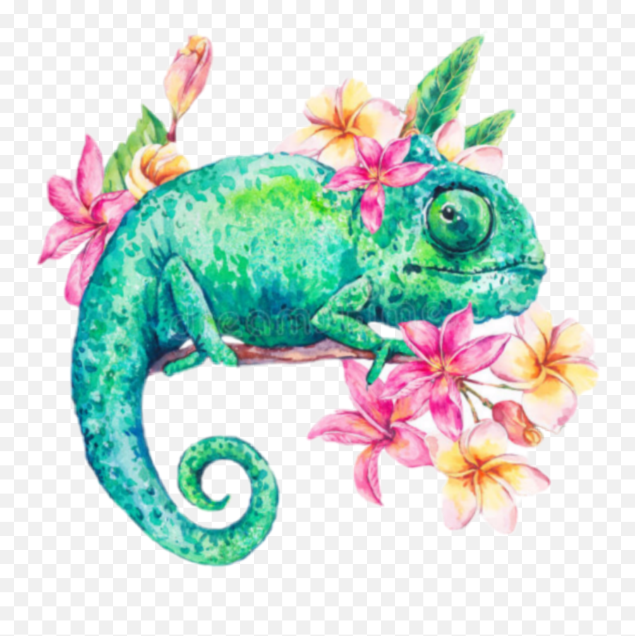 Picsart - Chameleon Painting With Butterflies Emoji,Cameleon Emoji