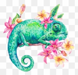 Picsart - Chameleon Painting With Butterflies Emoji,Cameleon Emoji