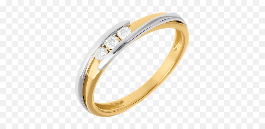 Trilogy Ring Precious Nest - Fusion Yellow Gold And White Gold 3 Diamonds 011 Carat 18 Carats Engagement Rings White And Yellow Gold 18 Bague Fiançailles Or Blanc Or Rose Emoji,Yellow Diamond Emotion
