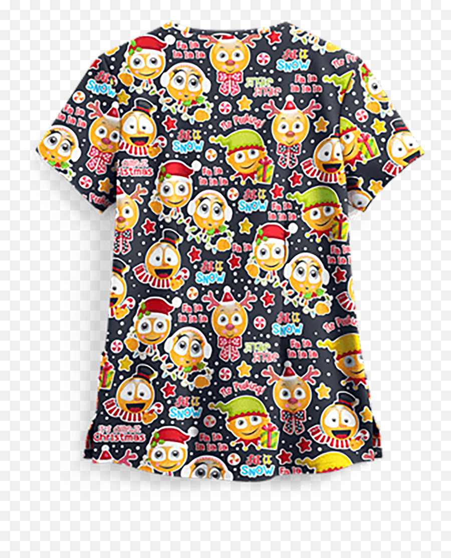 Butter - Soft Holiday Emoji Pewter Rounded Vneck Scrub Top 2x Print,Emoji For Html