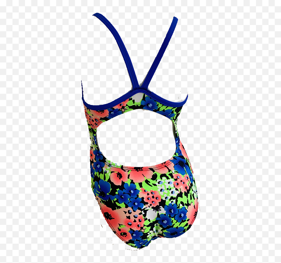 Toogs Thin Strap Swimsuit In Black With Green Orange White And Blue Florals With Royal Straps - For Teen Emoji,Strap On Emoji