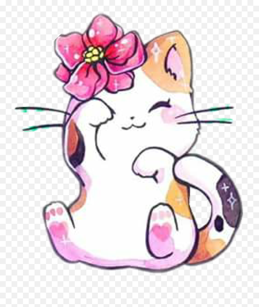 Cat Calico Flower Chibi Sticker - Kawaii Calico Cat Emoji,Chibi Emoji Cats