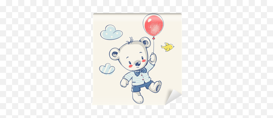Cute Little Bear Flying On A Balloon Cartoon Hand Drawn Emoji,Cute Emoticon Balloon Labtop