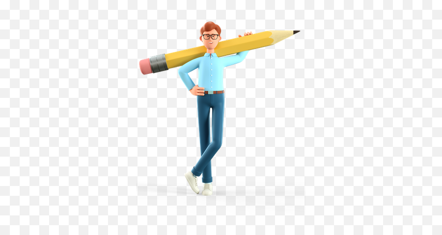 Premium Creative Man Holding Big Pencil On Shoulder 3d Emoji,Shoulder Emoji